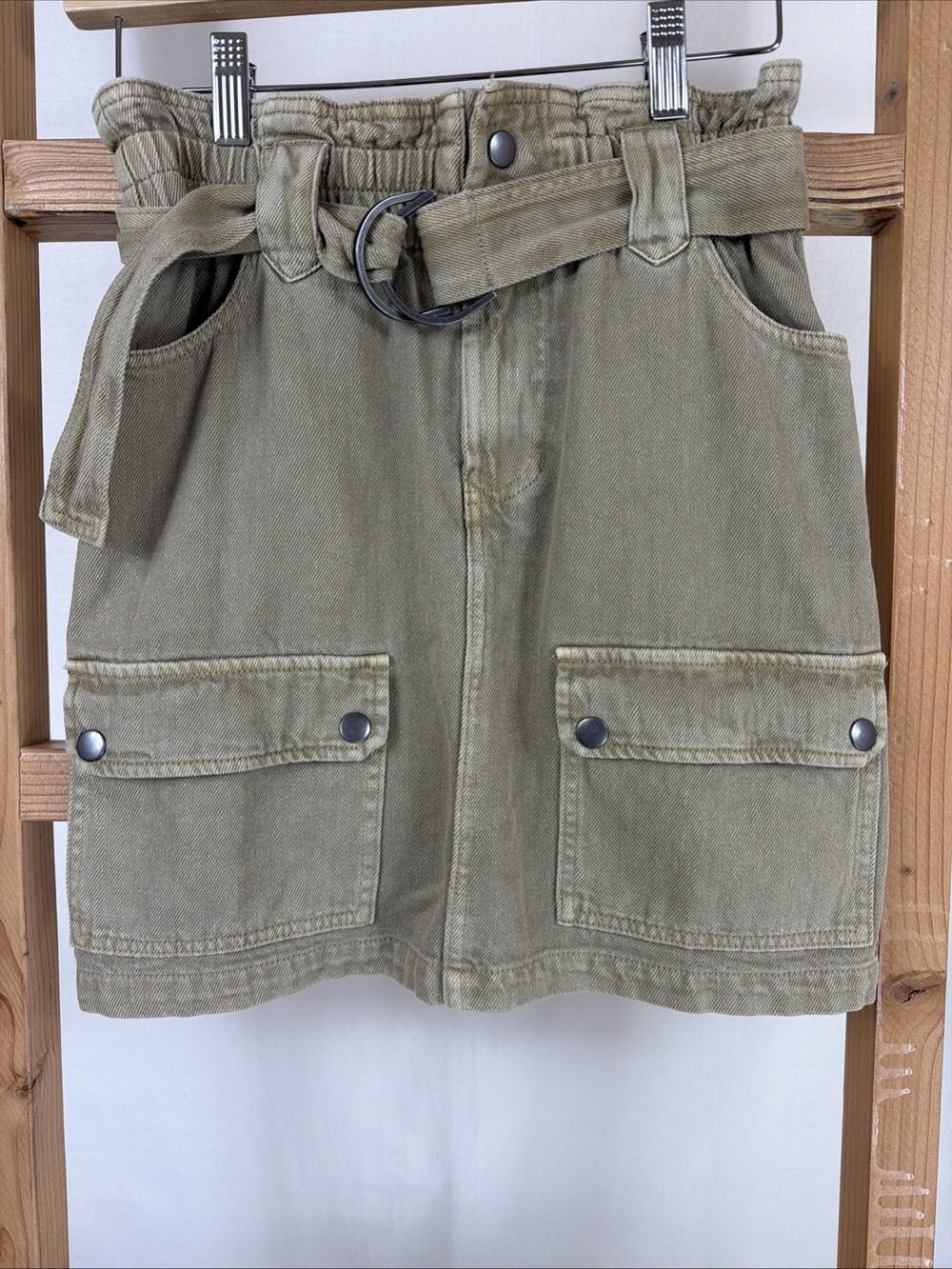 NWT Dear John Another Love Khaki Pockets Button Zip Mini Skirt #1204 Size XS